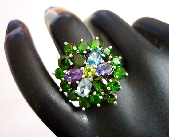 42.50CT STUNNING CHROME DIOPSIDE AMETHYST IOLITE TOPAZ 925 SILVER RING