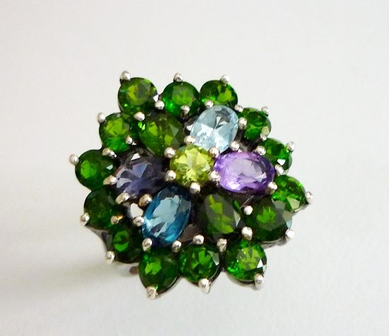 42.50CT STUNNING CHROME DIOPSIDE AMETHYST IOLITE TOPAZ 925 SILVER RING