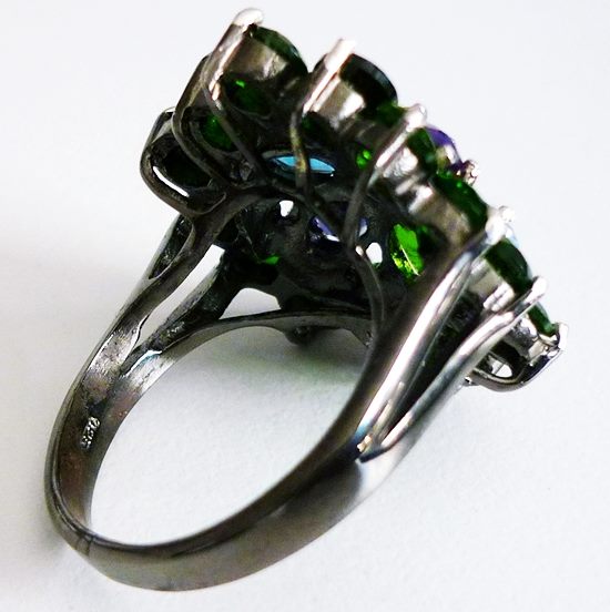 42.50CT STUNNING CHROME DIOPSIDE AMETHYST IOLITE TOPAZ 925 SILVER RING