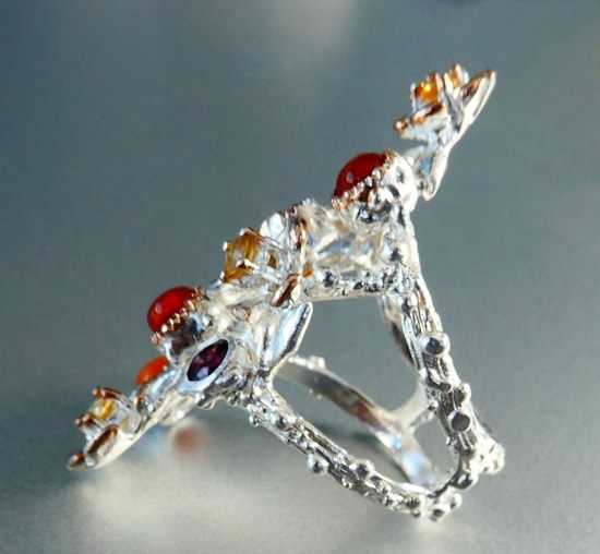 42.00CT 優れたファイアーオパール & ロードライト 925 スターリングシルバー リング