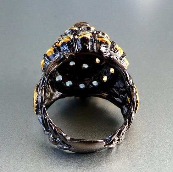 72.50 CT ユニークなトルコ デザイン オパール トパーズ & ペリドット ブラック ロジウム 925 シルバー リング