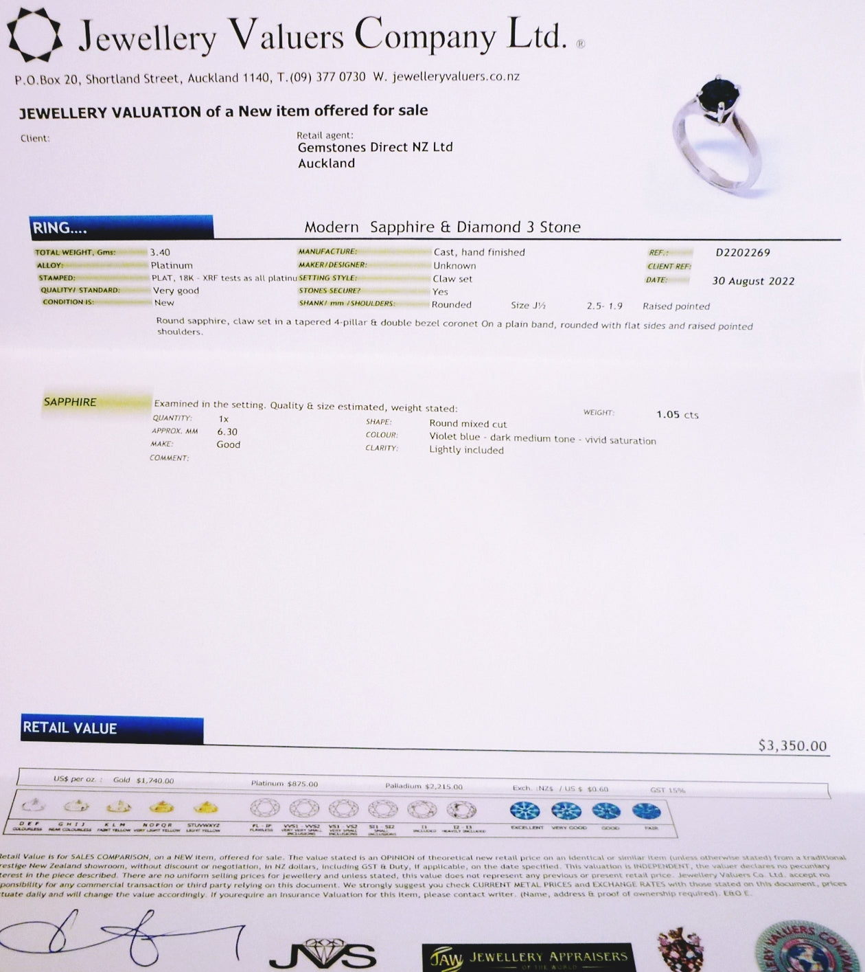 1.05 CT 認定済み優れた 100% 天然ブルー サファイア ソリティア ソリッド プラチナ リング $3350