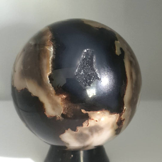 NATURAL VOLCANO AGATE SPHERE WITH DRUZY
