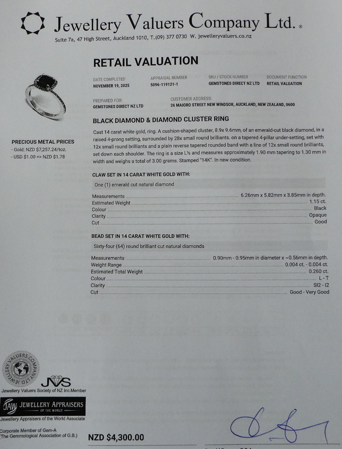 1.41CT CERTIFIED NATURAL BLACK COGNAC DIAMOND 14K SOLID WHITE GOLD RING