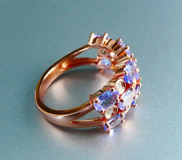 16.55CT BEAUTIFUL 100% NATURAL VIOLET BLUE TANZANITE & DIAMONDS 925 SILVER RING