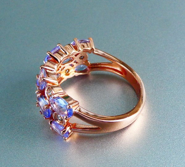 16.55CT BEAUTIFUL 100% NATURAL VIOLET BLUE TANZANITE & DIAMONDS 925 SILVER RING