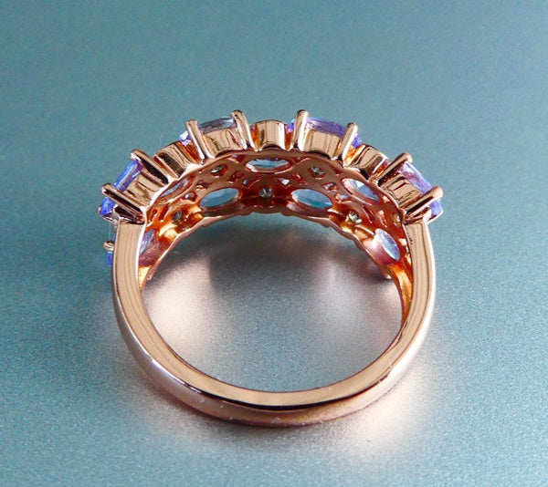 16.55CT BEAUTIFUL 100% NATURAL VIOLET BLUE TANZANITE & DIAMONDS 925 SILVER RING