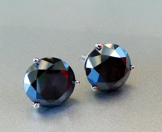 9.36CT HUGE NATURAL BLACK DIAMOND 3-PRONG MARTINI PLATINUM STUD EARRINGS