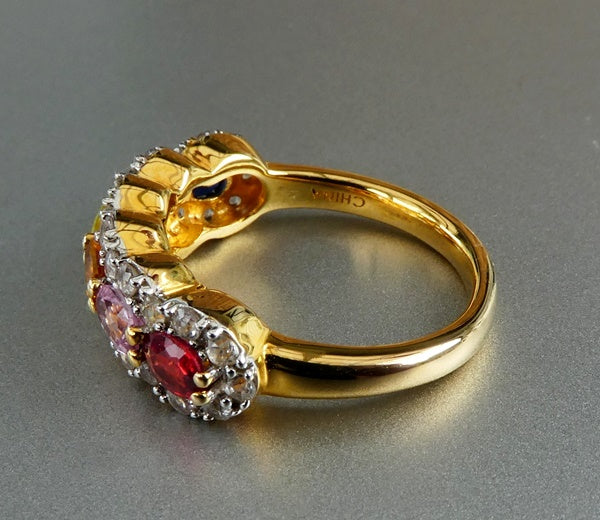 STUNNING NATURAL MULTI-COLOUR SAPPHIRE &amp; WHITE TOPAZ 925 SILVER RING