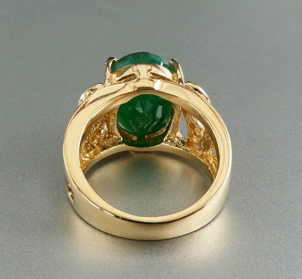 EXCELLENT HUGE 100% NATURAL CERTIFIED EMERALD & DIAMOND 14K SOLID YELLOW GOLD RING 9.05grams