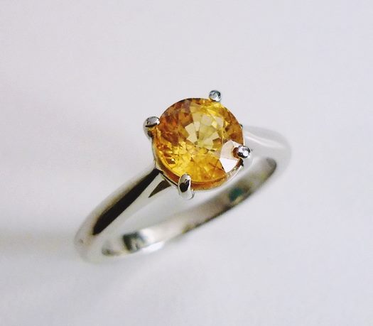 1.30 CT 認定エクセレント イエロー サファイア ソリティア ソリッド プラチナ リング