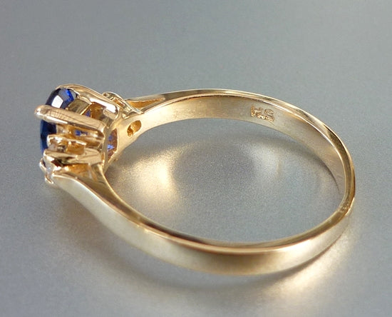 CERTIFIED BEAUTIFUL NATURAL BLUE SAPPHIRE & DIAMOND 14K SOLID YELLOW GOLD RING