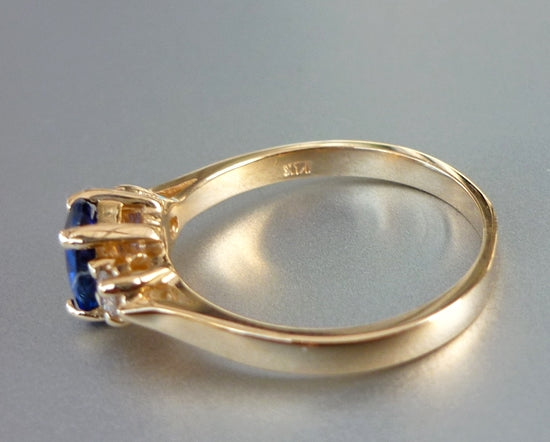 CERTIFIED BEAUTIFUL NATURAL BLUE SAPPHIRE & DIAMOND 14K SOLID YELLOW GOLD RING