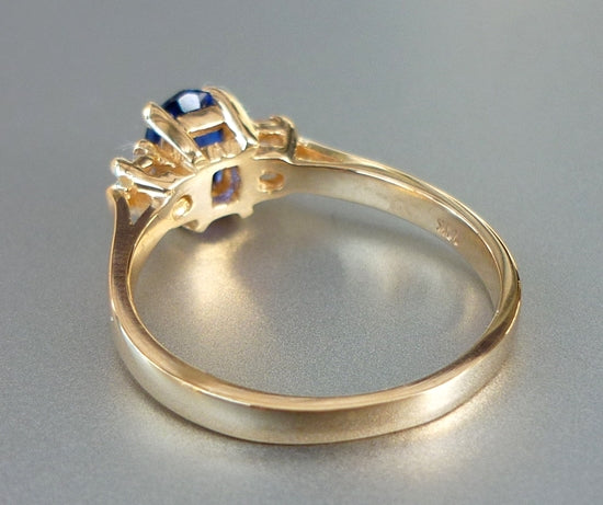 CERTIFIED BEAUTIFUL NATURAL BLUE SAPPHIRE & DIAMOND 14K SOLID YELLOW GOLD RING