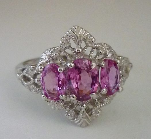 2.21CT BEAUTIFUL PINK SAPPHIRE CROWN TRILOGY SOLID PLATINUM RING