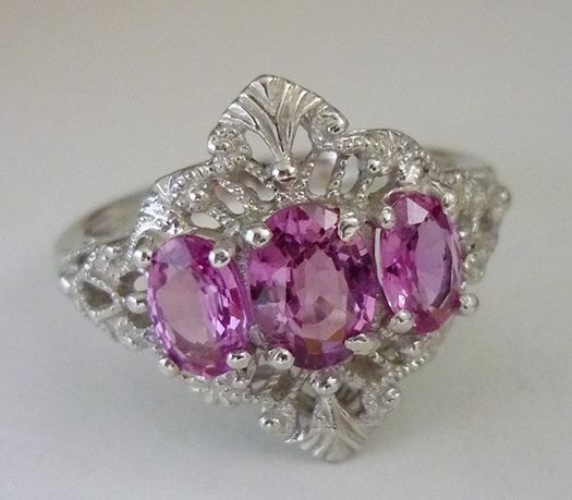 2.21CT BEAUTIFUL PINK SAPPHIRE CROWN TRILOGY SOLID PLATINUM RING