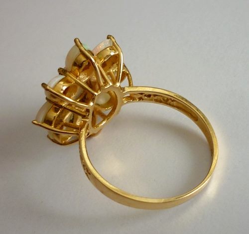 2.70 カラットのゴージャスなマルチカラー オパール 14K ソリッド イエロー ゴールド リング