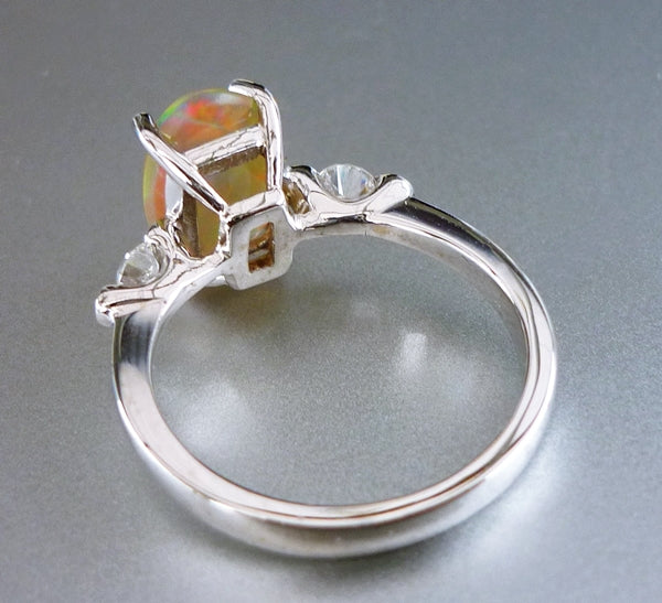 2.10CT 認定済みの美しい 100% 天然オパール &amp; 0.34CT ダイヤモンド 18K ソリッド ホワイト ゴールド リング $3600