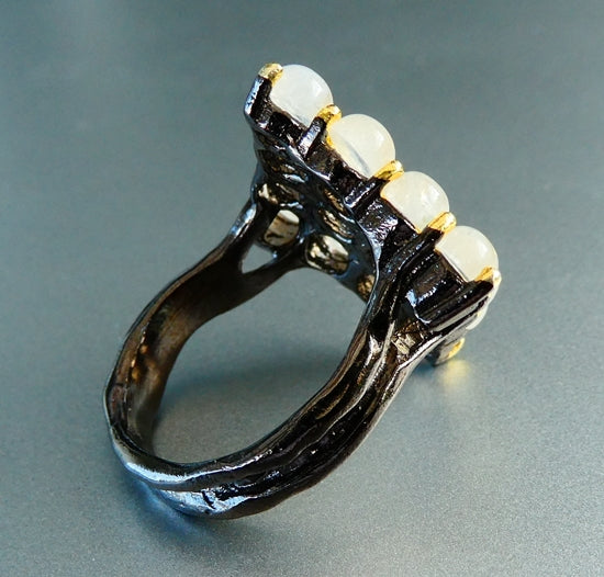 35.00CT 輝く 100% 天然ムーンストーン ブラックロジウム 925 スターリングシルバー リング