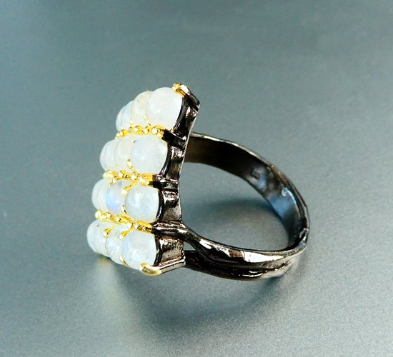 35.00CT 輝く 100% 天然ムーンストーン ブラックロジウム 925 スターリングシルバー リング