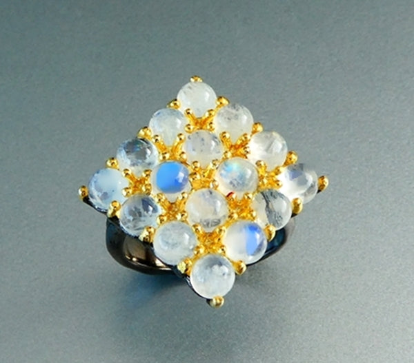 35.00CT 輝く 100% 天然ムーンストーン ブラックロジウム 925 スターリングシルバー リング