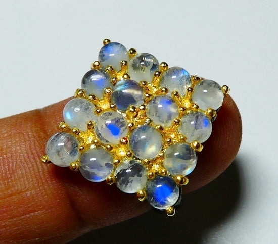 35.00CT 輝く 100% 天然ムーンストーン ブラックロジウム 925 スターリングシルバー リング